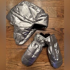 Gap Kids Metallic Puffer Trapper Hat and Puffer Mittens Set, NWT